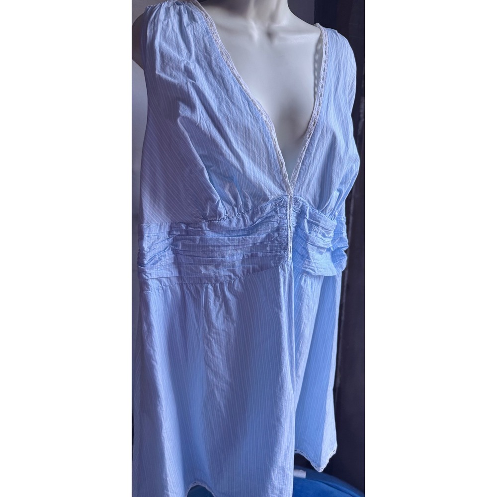 A New Day Blue White Striped Lace Trim Smocked Empire Waist V-Neck Top XXL